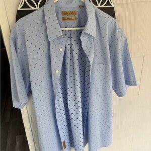 Casual Blue Button Down Shirt Set with Polka Dot Layer Gold Label